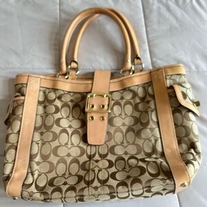 Coach Brown Signature Canvas Tote with Tan Leather Trim